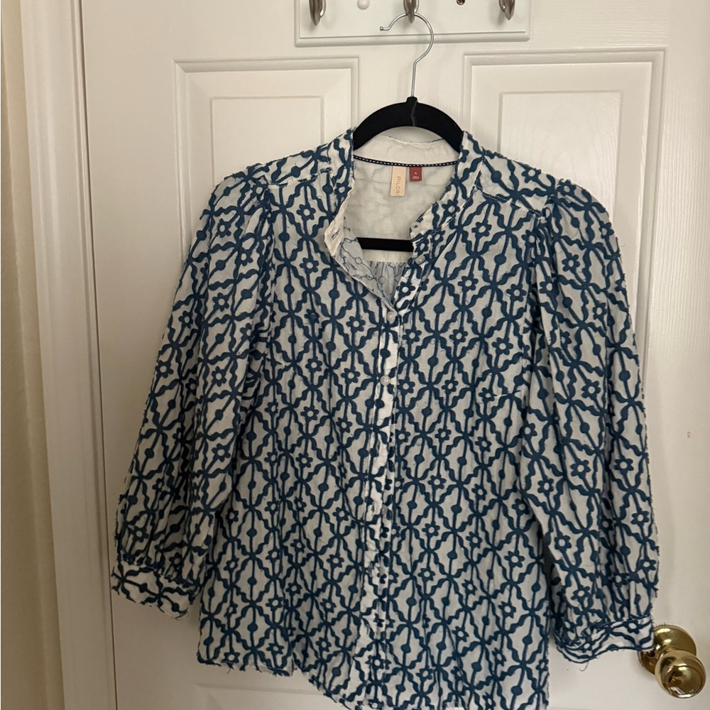 Pilcro Navy and White Patterned Blouse